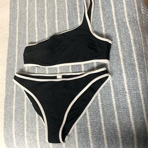 Black & White One Shoulder Swim Suit